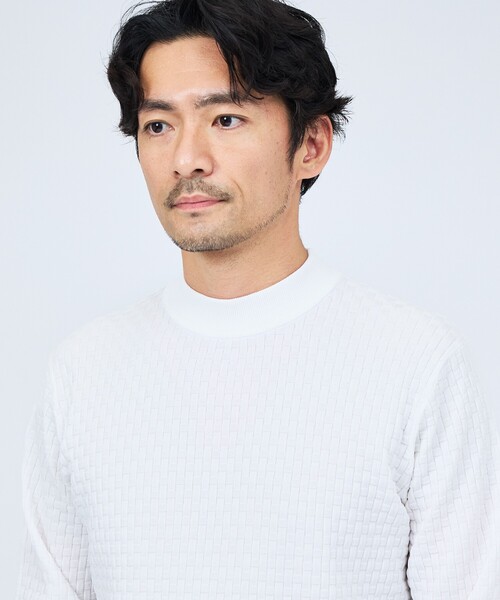 ABAHOUSE GRAY(アバハウスグレイ)の「【ハイストレッチ】ブロック ジャガード モックネックニット(ニット/セーター・メンズ・グレイッシュベージュ/モカ/ネイビー/ブラック/ホワイト/ブルー/パープル・46/48/50)」の16枚目の写真