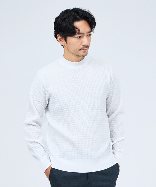 ABAHOUSE GRAY(アバハウスグレイ)の「【ハイストレッチ】ブロック ジャガード モックネックニット(ニット/セーター・メンズ・グレイッシュベージュ/モカ/ネイビー/ブラック/ホワイト/ブルー/パープル・46/48/50)」の17枚目の写真