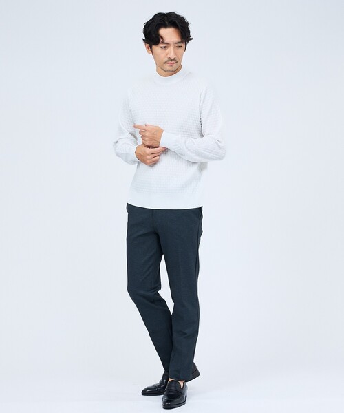 ABAHOUSE GRAY(アバハウスグレイ)の「【ハイストレッチ】ブロック ジャガード モックネックニット(ニット/セーター・メンズ・グレイッシュベージュ/モカ/ネイビー/ブラック/ホワイト/ブルー/パープル・46/48/50)」の18枚目の写真
