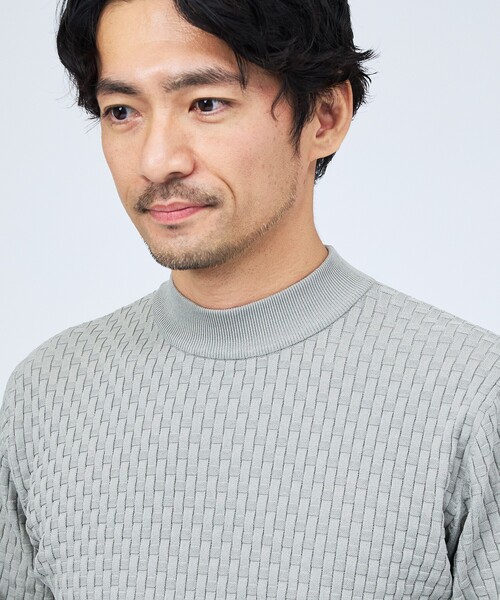ABAHOUSE GRAY(アバハウスグレイ)の「【ハイストレッチ】ブロック ジャガード モックネックニット(ニット/セーター・メンズ・グレイッシュベージュ/モカ/ネイビー/ブラック/ホワイト/ブルー/パープル・46/48/50)」の21枚目の写真
