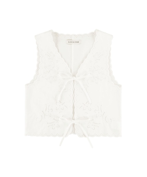 ALEXIA STAM（アリシアスタン）の「Embroidery Sleeveless Blouse /刺繍ノースリーブブラウス（シャツ/ブラウス・レディース・チャコールグレー/ピンク/ホワイト・FREE）」の7枚目の写真