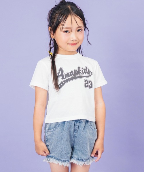 ANAP kids（アナップキッズ）の「スタジアム ロゴ プリント Tシャツ（Tシャツ/カットソー・キッズ・ホワイト/ネイビー/サックスブルー・110cm/120cm/130cm）」の2枚目の写真