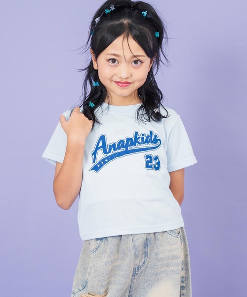 ANAP kids（アナップキッズ）の「スタジアム ロゴ プリント Tシャツ（Tシャツ/カットソー・キッズ・ホワイト/ネイビー/サックスブルー・110cm/120cm/130cm）」の3枚目の写真