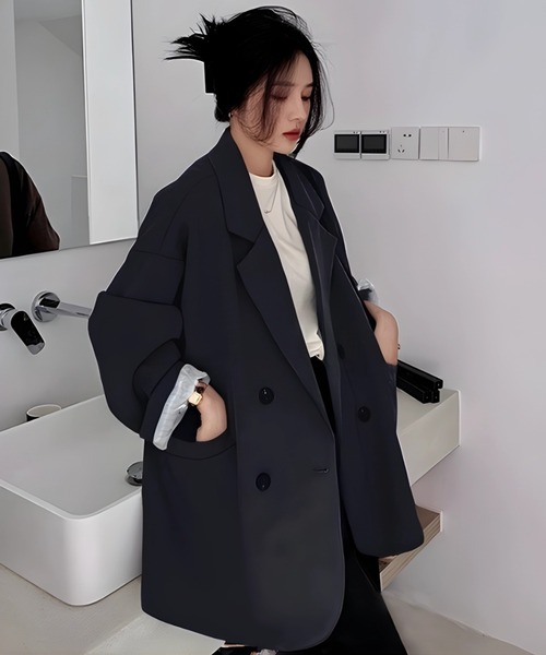 yuue' ( wear )(ユーイ)の「オーバーサイズ裏地ストライプテーラードジャケット(テーラードジャケット・レディース・ブラウン/ブラック・M)」の2枚目の写真