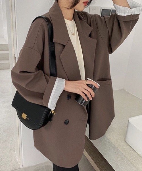 yuue' ( wear )(ユーイ)の「オーバーサイズ裏地ストライプテーラードジャケット(テーラードジャケット・レディース・ブラウン/ブラック・M)」の13枚目の写真