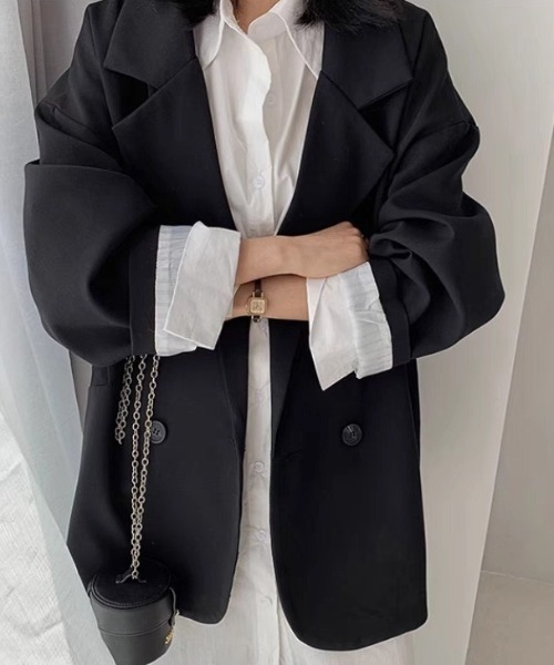 yuue' ( wear )(ユーイ)の「オーバーサイズ裏地ストライプテーラードジャケット(テーラードジャケット・レディース・ブラウン/ブラック・M)」の4枚目の写真