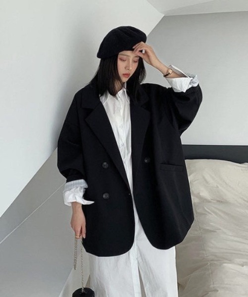 yuue' ( wear )(ユーイ)の「オーバーサイズ裏地ストライプテーラードジャケット(テーラードジャケット・レディース・ブラウン/ブラック・M)」の5枚目の写真