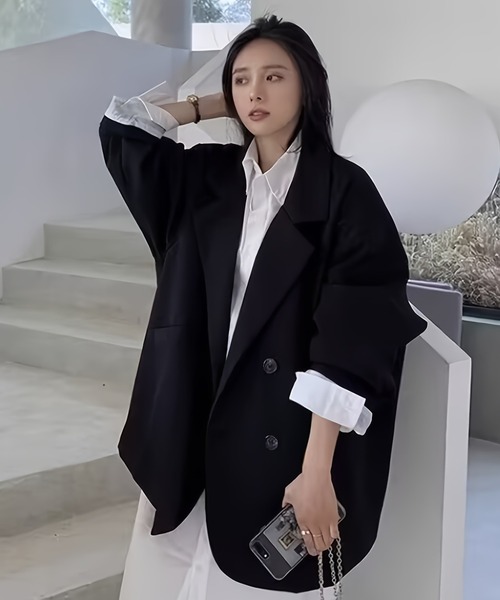 yuue' ( wear )(ユーイ)の「オーバーサイズ裏地ストライプテーラードジャケット(テーラードジャケット・レディース・ブラウン/ブラック・M)」の8枚目の写真