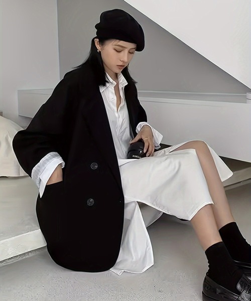 yuue' ( wear )(ユーイ)の「オーバーサイズ裏地ストライプテーラードジャケット(テーラードジャケット・レディース・ブラウン/ブラック・M)」の7枚目の写真