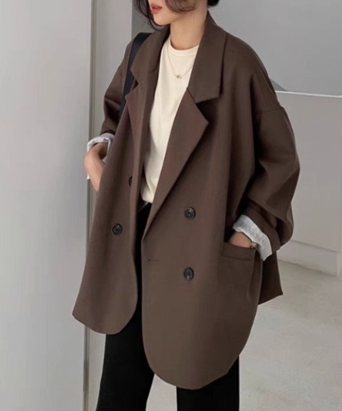 yuue' ( wear )(ユーイ)の「オーバーサイズ裏地ストライプテーラードジャケット(テーラードジャケット・レディース・ブラウン/ブラック・M)」の14枚目の写真