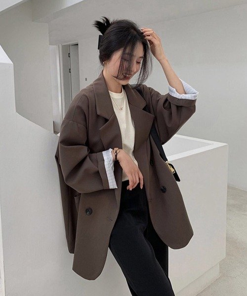 yuue' ( wear )(ユーイ)の「オーバーサイズ裏地ストライプテーラードジャケット(テーラードジャケット・レディース・ブラウン/ブラック・M)」の17枚目の写真