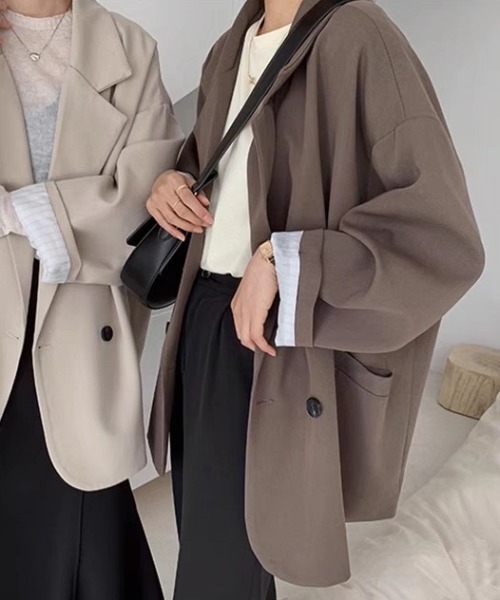 yuue' ( wear )(ユーイ)の「オーバーサイズ裏地ストライプテーラードジャケット(テーラードジャケット・レディース・ブラウン/ブラック・M)」の16枚目の写真