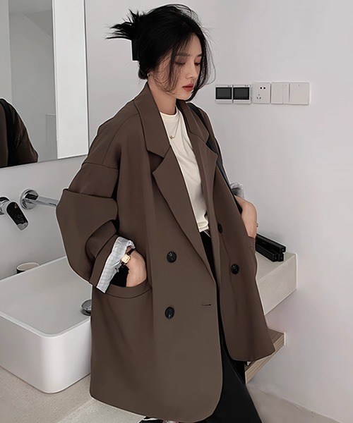 yuue' ( wear )(ユーイ)の「オーバーサイズ裏地ストライプテーラードジャケット(テーラードジャケット・レディース・ブラウン/ブラック・M)」の11枚目の写真