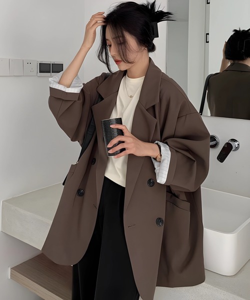yuue' ( wear )(ユーイ)の「オーバーサイズ裏地ストライプテーラードジャケット(テーラードジャケット・レディース・ブラウン/ブラック・M)」の15枚目の写真