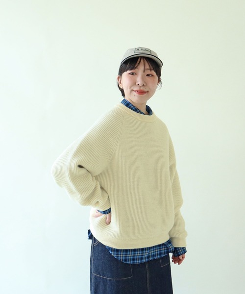 PAR ICI（パーリッシィ）の「BRITISH WOOL 片畦ニットプルオーバー（ニット/セーター・レディース・ホワイト/ブルー/グリーン/オレンジ/ネイビー/ブルー系その他・FREE）」の9枚目の写真