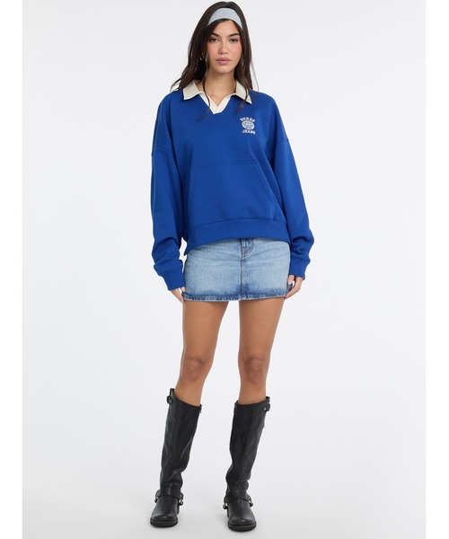 GUESS JEANS（ゲスジーンズ）の「GUESS JEANS Os Collar Slit Sweat スウェット（スウェット・レディース・ブラック/グレー/ブルー・X-SMALL/LARGE/MEDIUM/SMALL）」の6枚目の写真