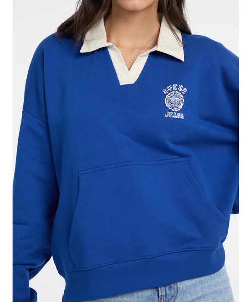 GUESS JEANS（ゲスジーンズ）の「GUESS JEANS Os Collar Slit Sweat スウェット（スウェット・レディース・ブラック/グレー/ブルー・X-SMALL/LARGE/MEDIUM/SMALL）」の7枚目の写真