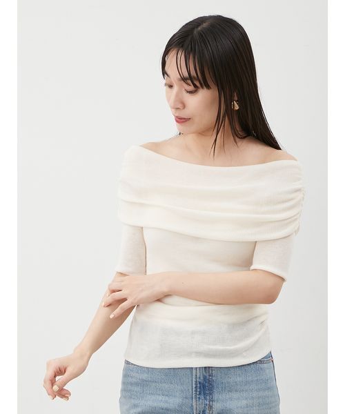 ドレープデザインオフショルニットトップス（ニット/セーター