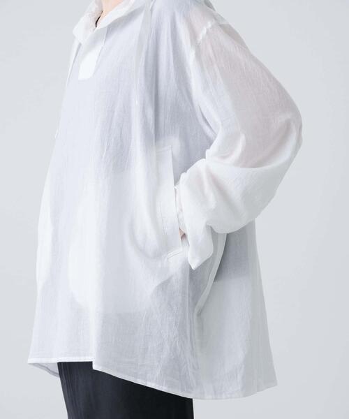 かぐれ（カグレ）の「シアーフーディチュニック（シャツ/ブラウス・レディース・オフホワイト/ネイビー・FREE）」の14枚目の写真