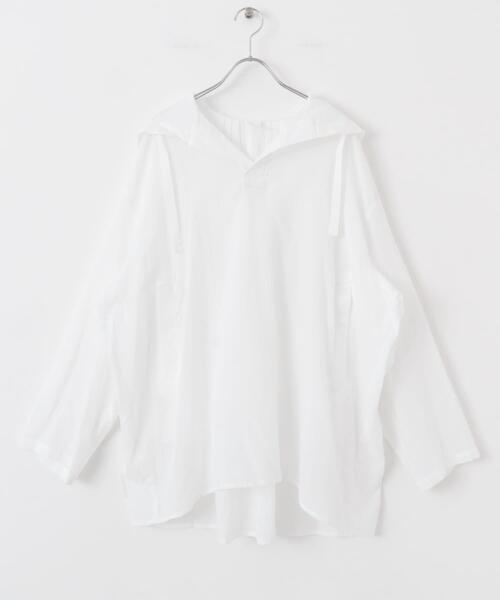 かぐれ（カグレ）の「シアーフーディチュニック（シャツ/ブラウス・レディース・オフホワイト/ネイビー・FREE）」の15枚目の写真