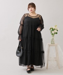 Louiosy（ルオシー）の「【大きいサイズ】バックリボンチュールティアードワンピ+キャミワンピSET（ワンピース）」