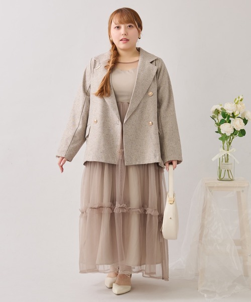 大きいサイズ】バックリボンチュールティアードワンピ+キャミ