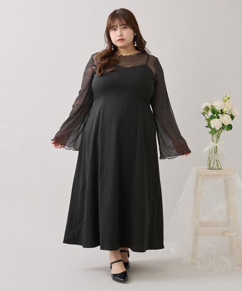 Louiosy】【大きいサイズ】バックリボンチュールティアードワンピ+
