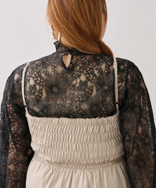 ルオシー バックリボンチュールティアードワンピ+キャミワンピSET 4L