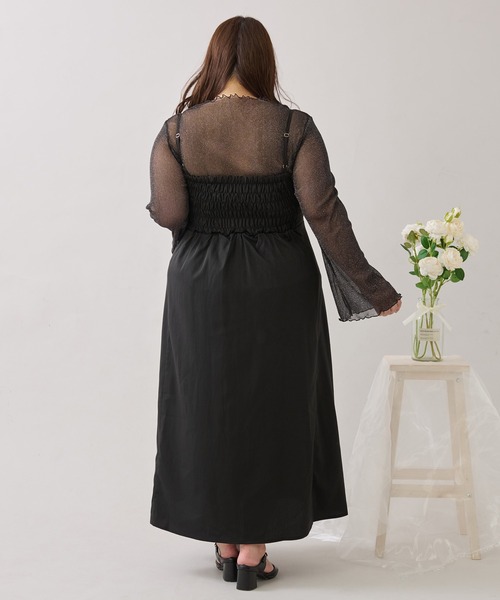 大きいサイズ】バックリボンチュールティアードワンピ+キャミ