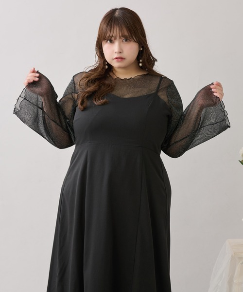 ルオシー バックリボンチュールティアードワンピ+キャミワンピSET 4L 大きいサイズ】バックリボンチュールティアードワンピ+キャミ