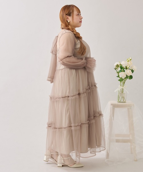 ルオシー バックリボンチュールティアードワンピ+キャミワンピSET 4L 大きいサイズ】バックリボンチュールティアードワンピ+キャミ