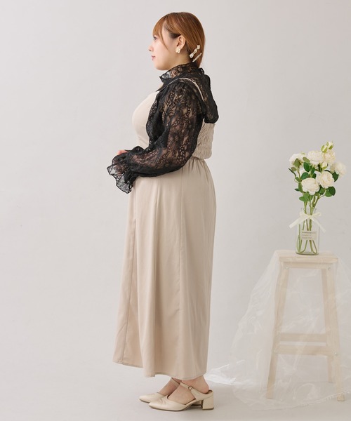 大きいサイズ】バックリボンチュールティアードワンピ+キャミ