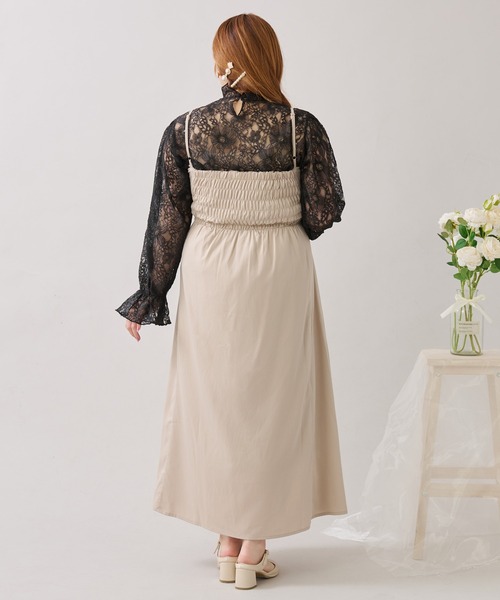 ルオシー バックリボンチュールティアードワンピ+キャミワンピSET 4L Louiosy ワンピース 「大きいサイズ」バックリボンチュール