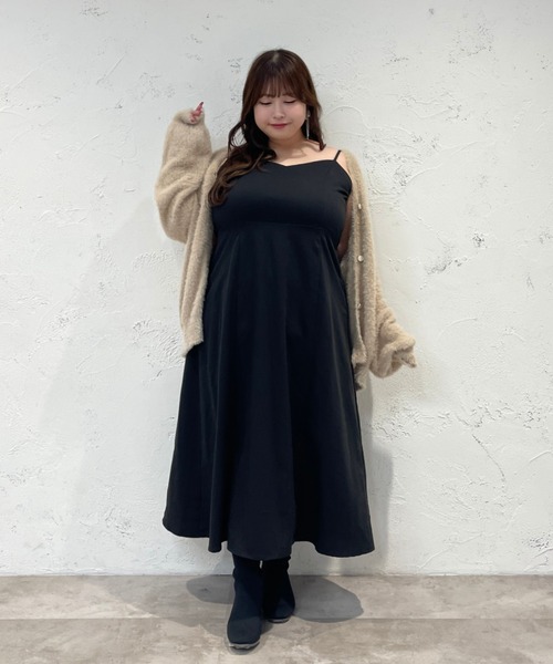 大きいサイズ】バックリボンチュールティアードワンピ+キャミ