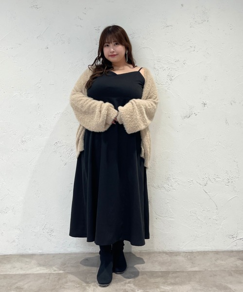 大きいサイズ】バックリボンチュールティアードワンピ+キャミワンピSET