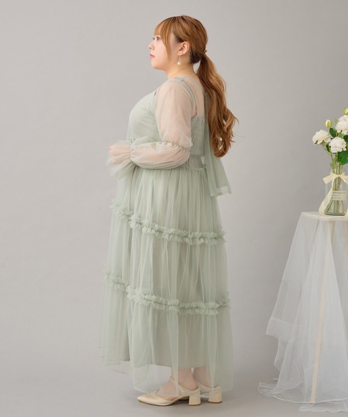 Louiosy バックリボンチュールティアードワンピ+キャミワンピSET Louiosy（ルオシー）の「【大きいサイズ】バックリボンチュール