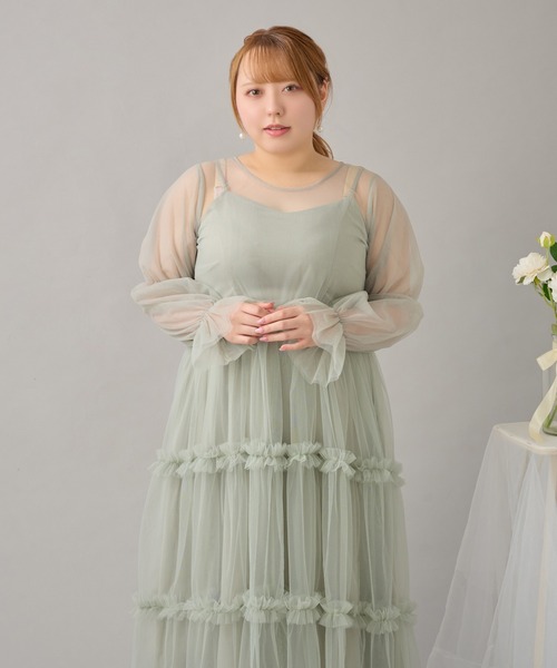Louiosy(ルオシー)の「【Louiosy】【大きいサイズ】バックリボンチュールティアードワンピ+キャミワンピSET(ワンピース・レディース・ブラック/ベージュ/ミント/ブルー/ピンク系その他・4L/X-LARGE/3L)」の15枚目の写真