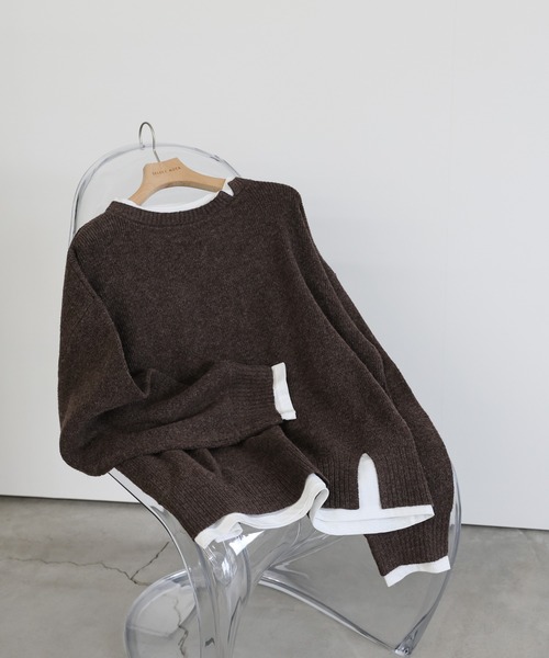 select MOCA(セレクトモカ)の「レイヤードライククルーネックニット(ニット/セーター・レディース・チャコールグレー/ブラウン/アイボリー・FREE)」の11枚目の写真