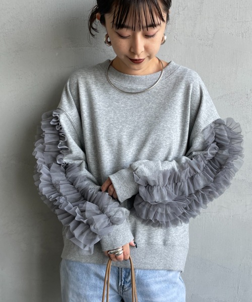 nenom/ネノム] 袖チュールフリルデザイン プルオーバー