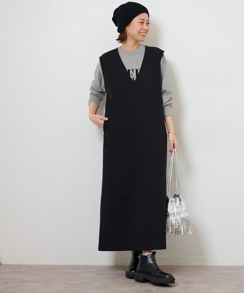 JOURNAL STANDARD relume(ジャーナルスタンダード レリューム)の「CTダンボールIラインワンピース(ワンピース・レディース・ブラック・FREE)」の1枚目の写真