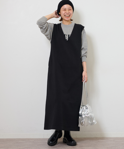 JOURNAL STANDARD relume(ジャーナルスタンダード レリューム)の「CTダンボールIラインワンピース(ワンピース・レディース・ブラック・FREE)」の7枚目の写真