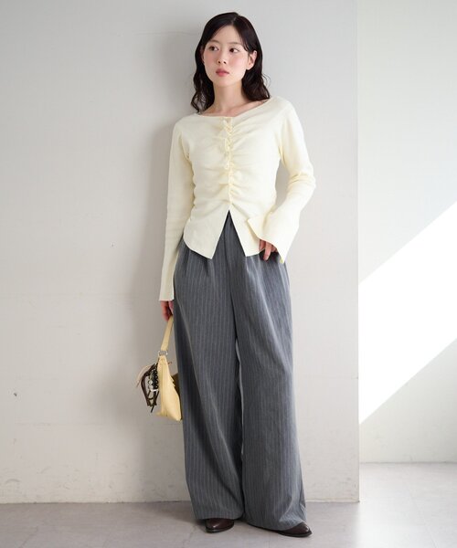 Kastane(カスタネ)の「【新色追加/2サイズ展開/低身長サイズ/無地&ストライプ】ピンストライプスラックス(スラックス・レディース・ネイビー/グレー/グレー系その他/ブラウン/ブルー系その他/ブラック系その他/ブラック・1/0)」の14枚目の写真