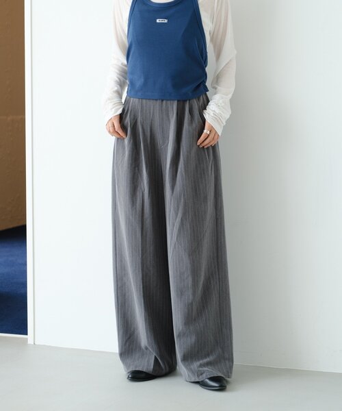 klasica スラックス 和紙　mサイズ　ストライプ　ネイビーグレー Kastane（カスタネ）の「【新色追加/2サイズ展開/低身長サイズ/無地