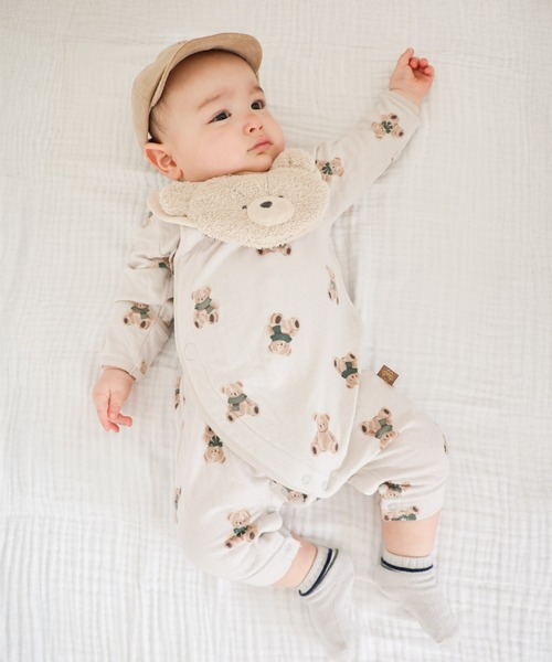 mocmof（モクモフ）の「テディベア柄 かんたんロンパース（ロンパース・キッズ・グレー/アイボリー・60cm/70cm/80ｃｍ）」の3枚目の写真