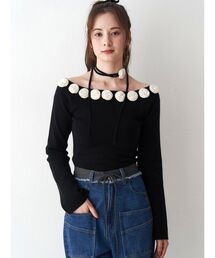 CALNAMUR | 3Dローズチョーカー付きニット(ニット/セーター)