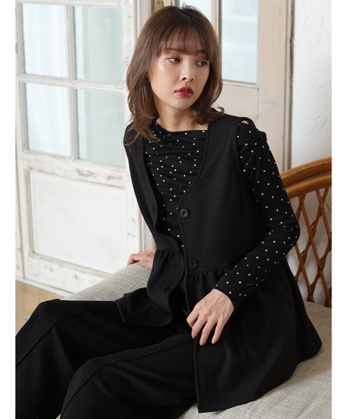 fifth（フィフス）の「Vネックペプラムベスト（ベスト・レディース・チャコールグレー/ブラック/ブルーグレー/ベージュ・M/L）」の2枚目の写真