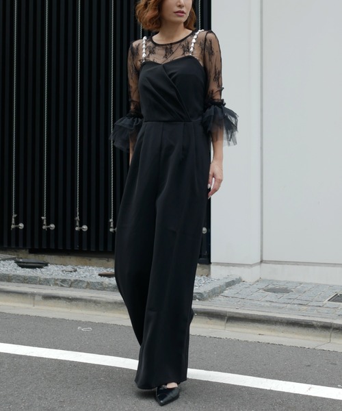 My shawty(マイシャウティー)の「2way pearl strap pants dress(パンツドレス・レディース・ブラック/ベージュ/ライトベージュ・SMALL/MEDIUM/LARGE)」の2枚目の写真