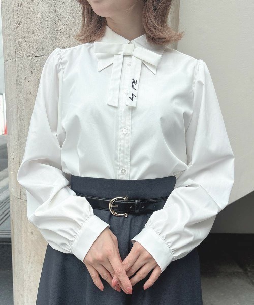 F i.n.t（フィント）の「タイ付きロングポイントカラーシャツ（シャツ/ブラウス・レディース・オフホワイト/ライトベージュ・FREE）」の4枚目の写真