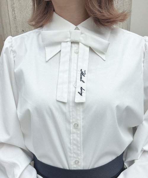 F i.n.t（フィント）の「タイ付きロングポイントカラーシャツ（シャツ/ブラウス・レディース・オフホワイト/ライトベージュ・FREE）」の5枚目の写真