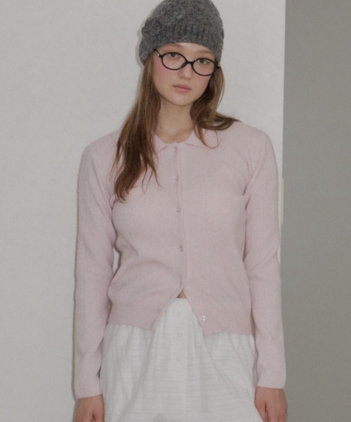 GIUNON(ジウノン)の「soft knit collar cardigan / ソフトニットカラーカーディガン(カーディガン/ボレロ・レディース・ピンク/ブラック/ブルー/グレー・FREE)」の4枚目の写真